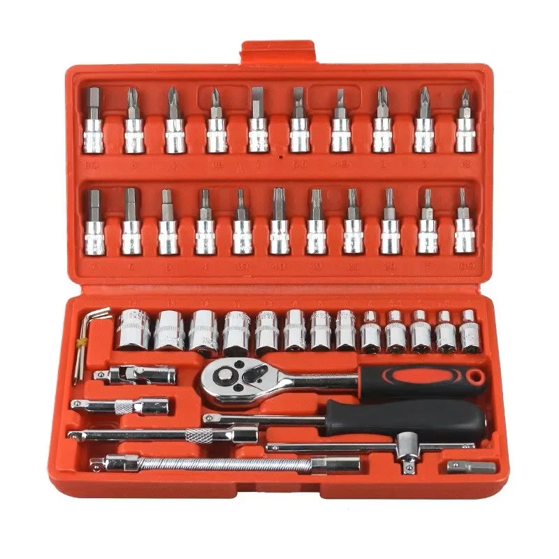 

46pcs Car Repair Tool Kit 1/4-Inch Socket Set motorcycl Repair Tool Ratchet Torque Wrench Combo Mechanic Tool