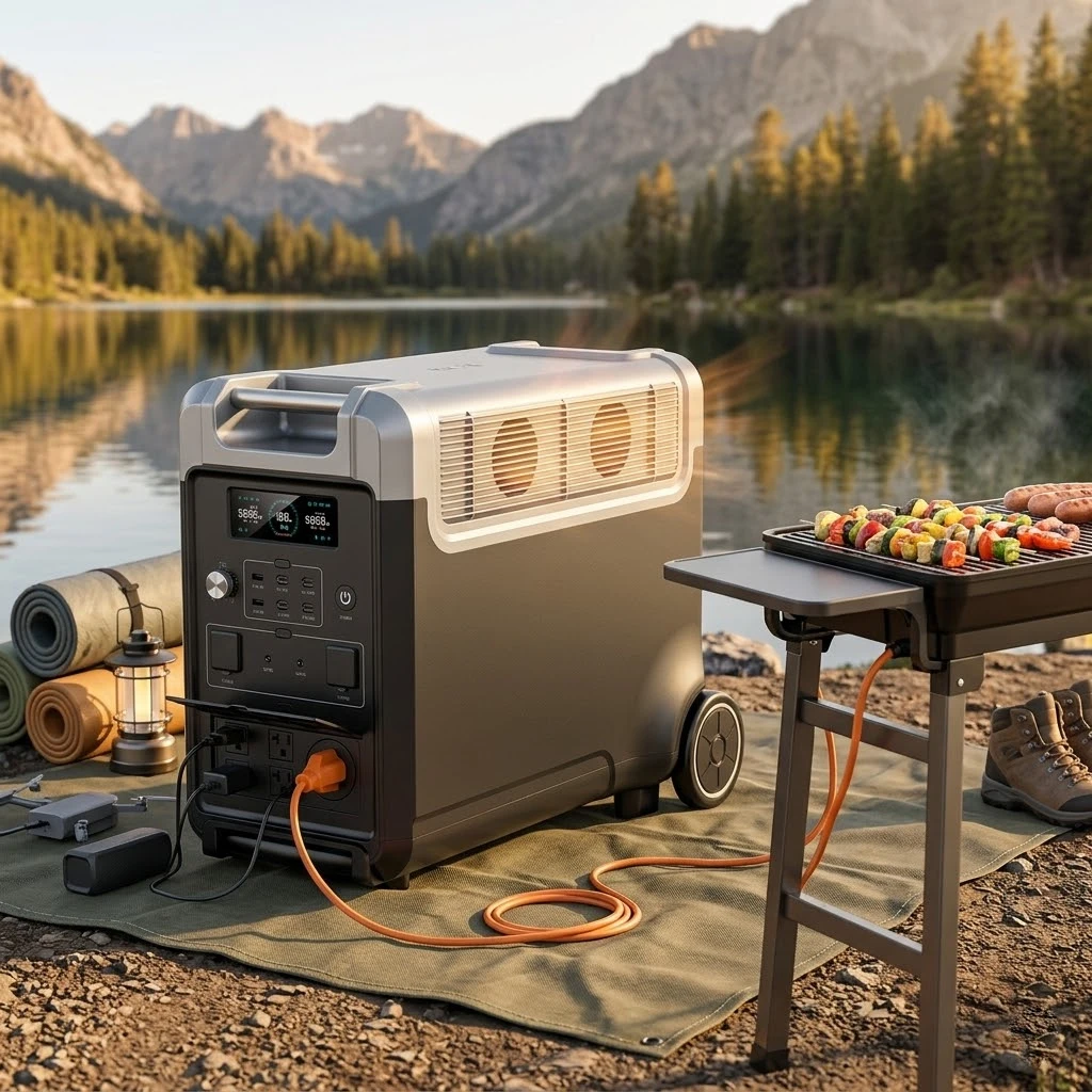 3600W Portable Power Station with 400W Folding Solar Panel Hybrid Generator LiFePO4 Battery Pure Sine Wave MPPT for RV Car