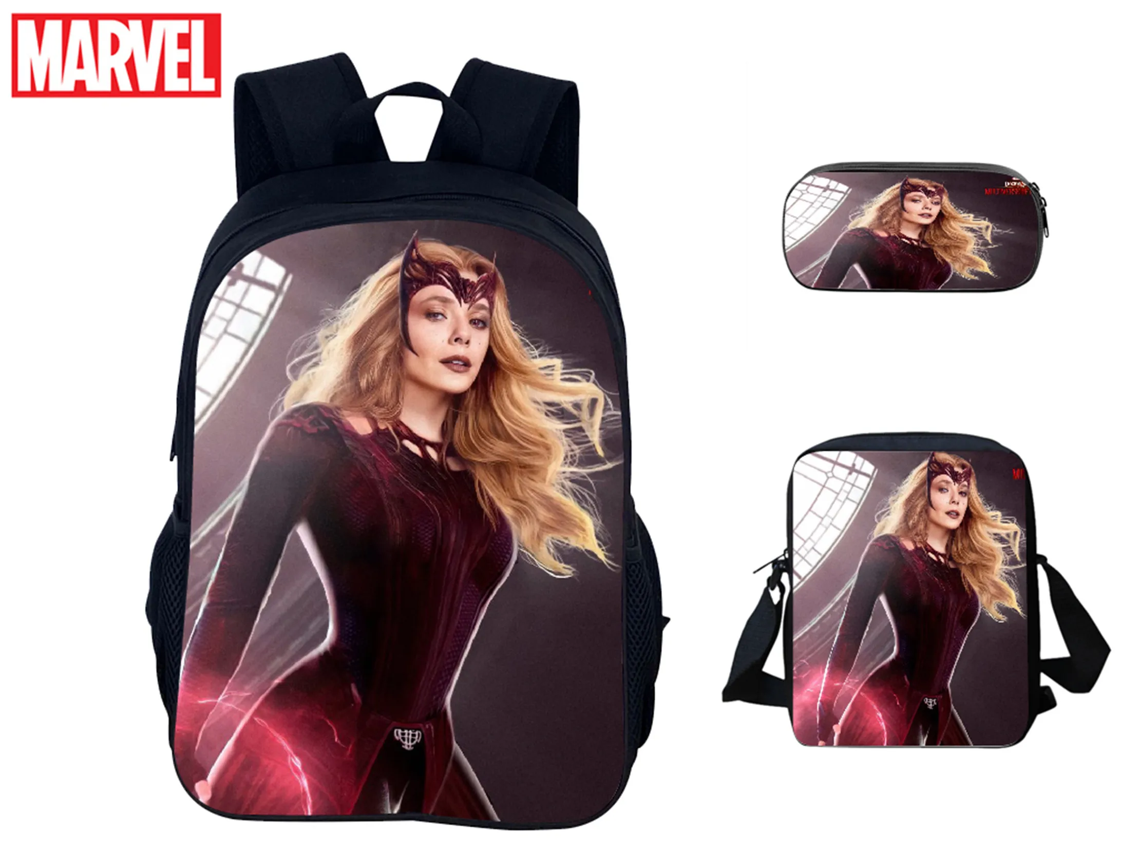 

Little Kid Scarlet Witch Bookbag+Classic Side Bag+Pencil Case 3Pcs Set-Back to School LargeCapacity Trendy Knapsack
