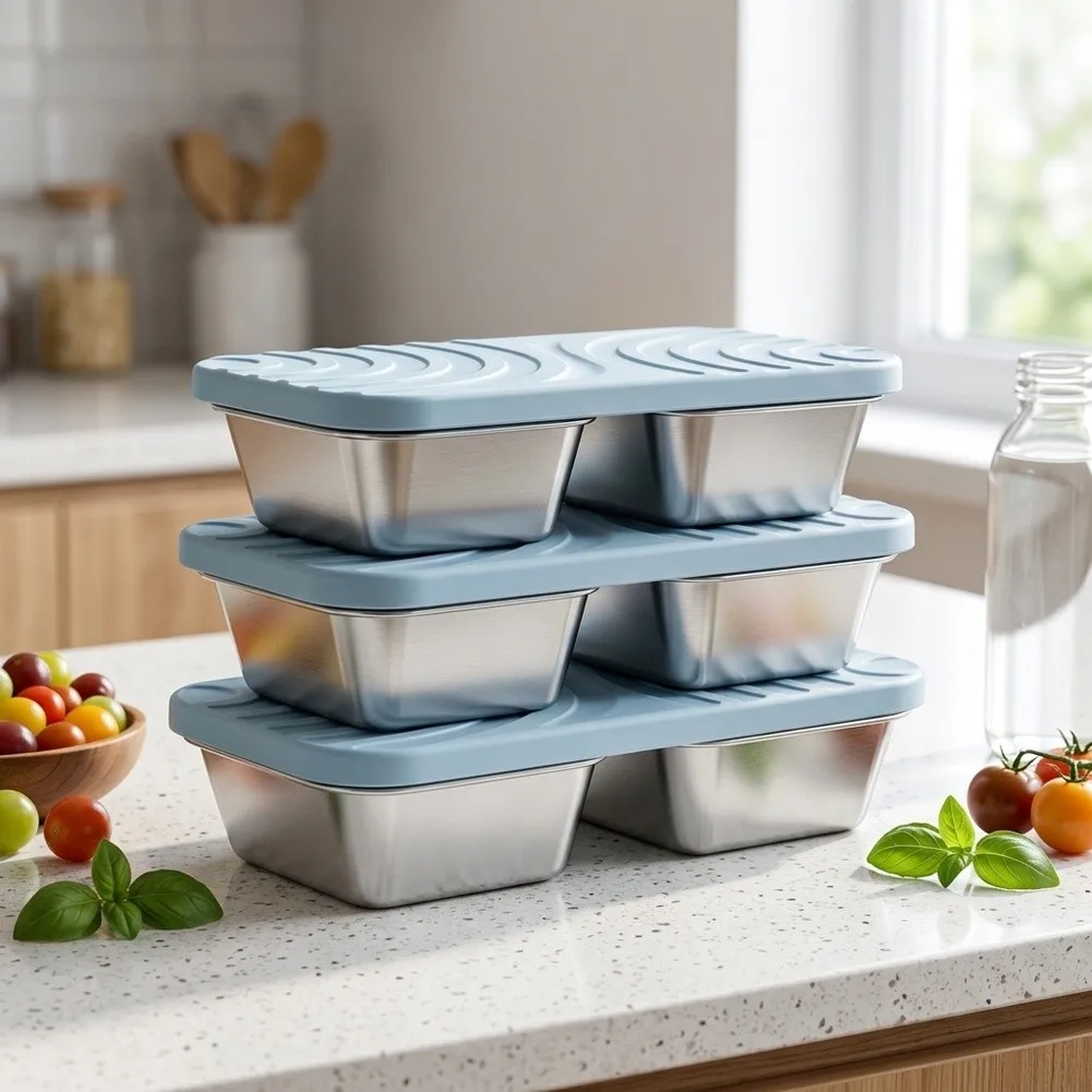 Stainless Steel Food Storage Containers 3 Pack 800ml Each for Refrigerator Friendly Meal Prep and Easy Cleaning