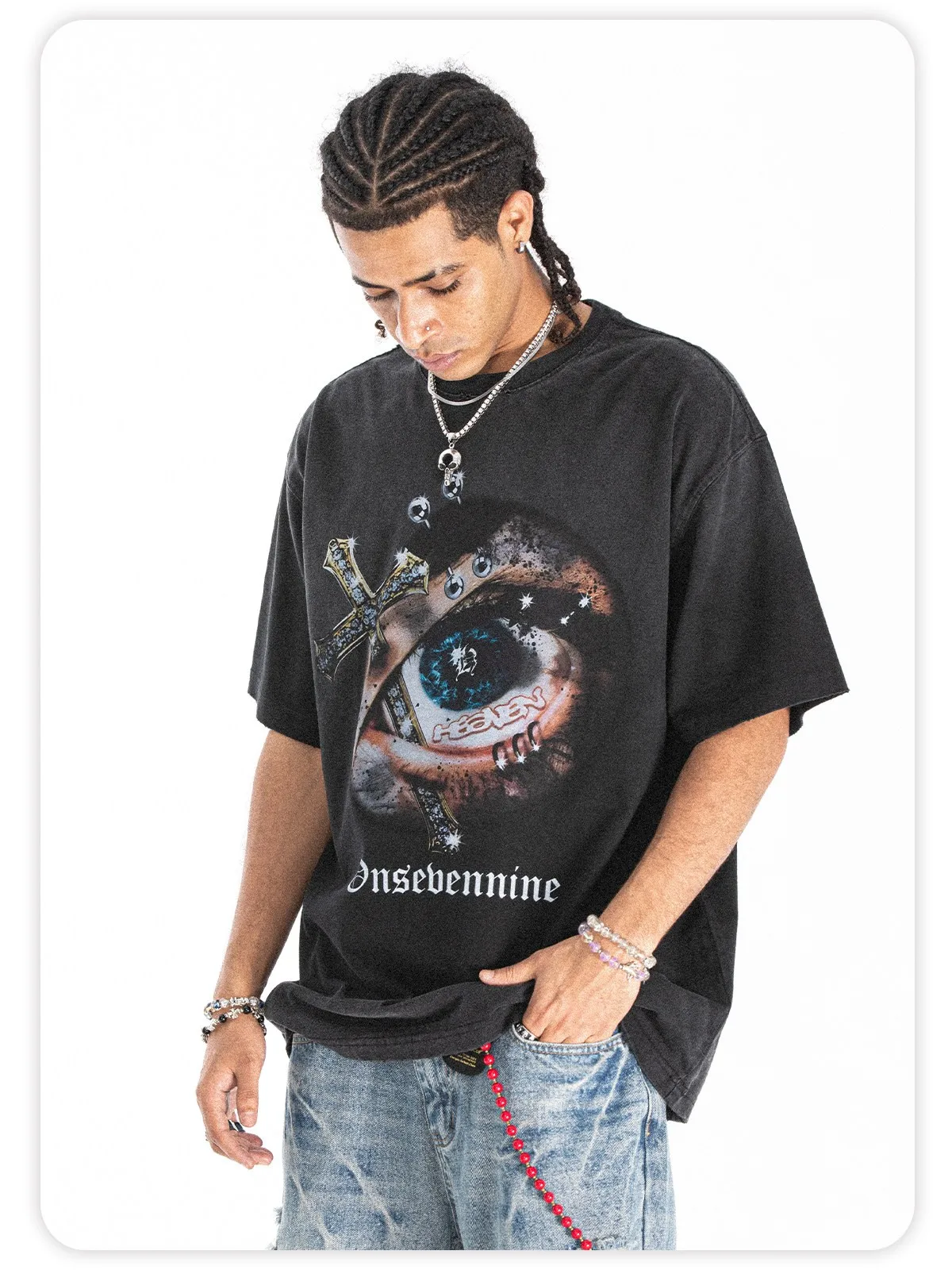 Vintage Washed American Street Loose Couple Short Sleeve T-Shirt Men's Summer City Walk Date Travel Performance Daily Wear
