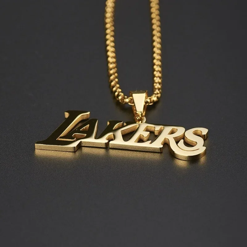 Collar conmemorativo LAKERS, colgante con logotipo de baloncesto de la NBA, joyería unisex de acero de titanio para fanáticos de la moda de todos los días.