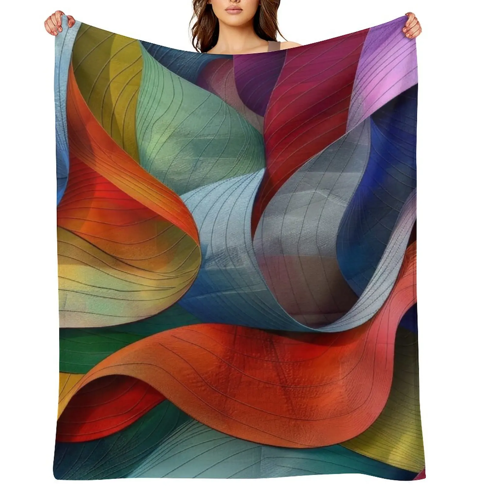

Abstract Colorful Wavy Pattern Throw Blanket warm winter halloween valentine gift ideas Bed covers Blankets