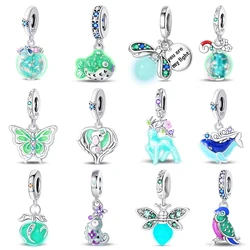 Luminous Apple Lanterna Pingente, Elf Deer Balão, Rainbow Donut Encantos, Beads Fit Pulseiras Qikaola, DIY Jóias, 925 Sterling Silver