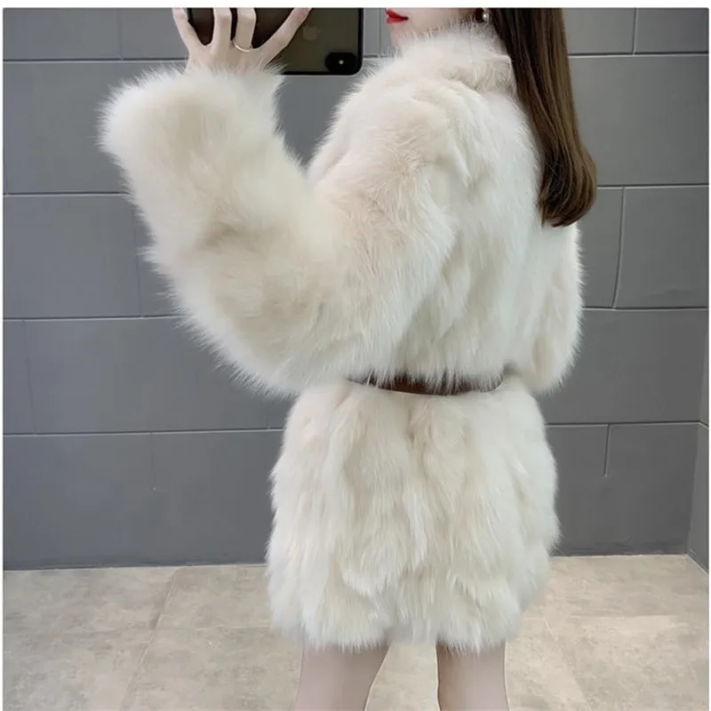 New Winter Women Fashion Imitation Fox Fur Coat High-End Mid Length Long Sleeves Fur Jacket Female Casual Loose Overcoat W1121