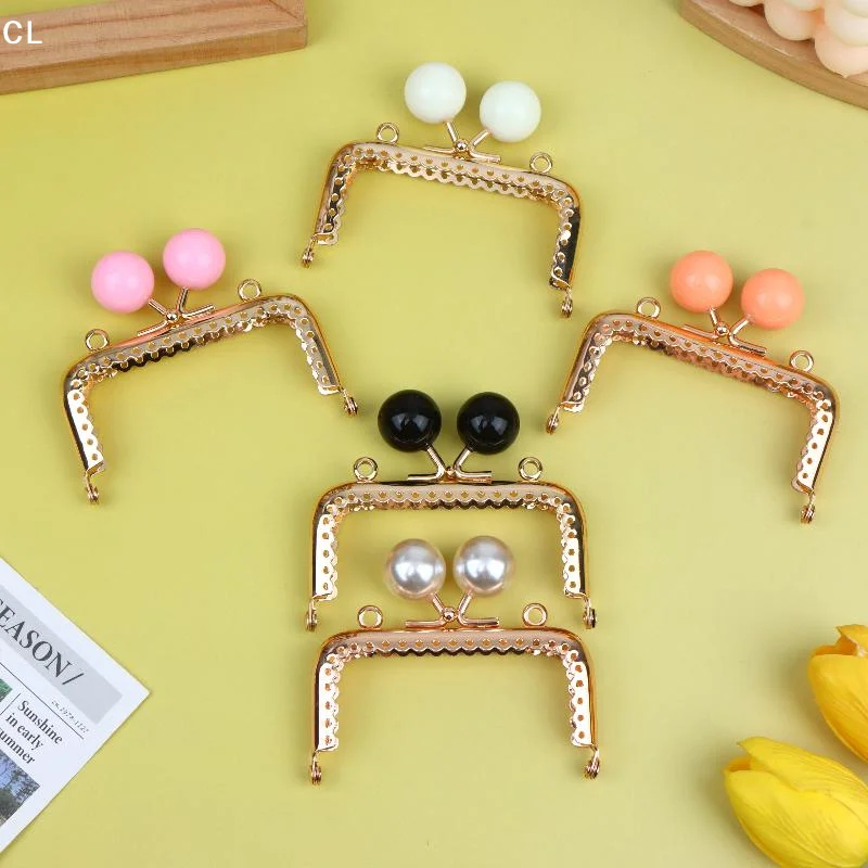 Vintage Light Gold Square Punch Purse Frame With Candy Bead DIY Handbag Clasp Hardware Accessories For Bag Clasp Making