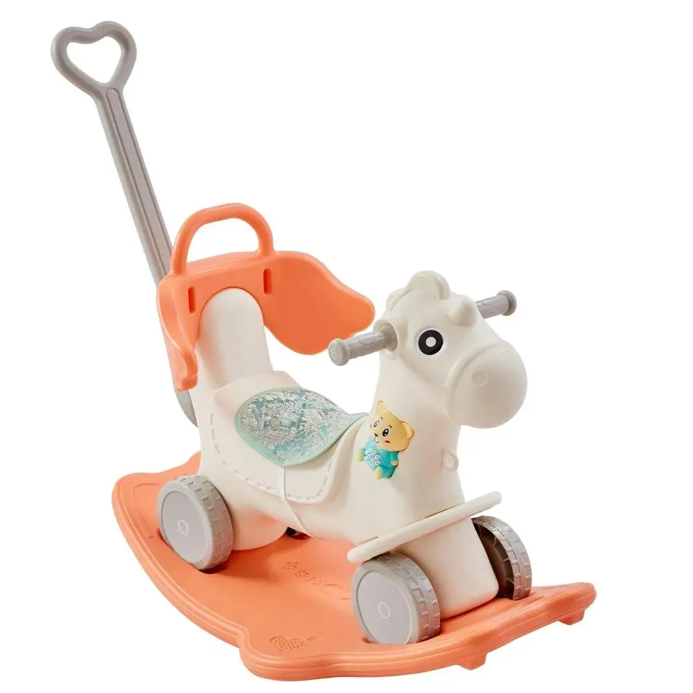 

4 in 1 Baby Rocking Horse Toddler Ride On with Detachable Balance Board Push Handle Smooth Wheels Sound Up to 80 lbs HDPE