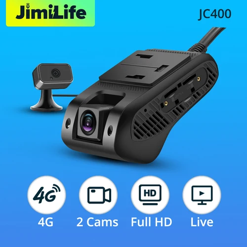 Cámara de salpicadero Jimi JC400 4G con transmisión en vivo, cámara Dual para vehículo, punto de acceso Wifi, seguimiento GPS multialarmas, grabadora DVR para coche, aplicación Web gratuita