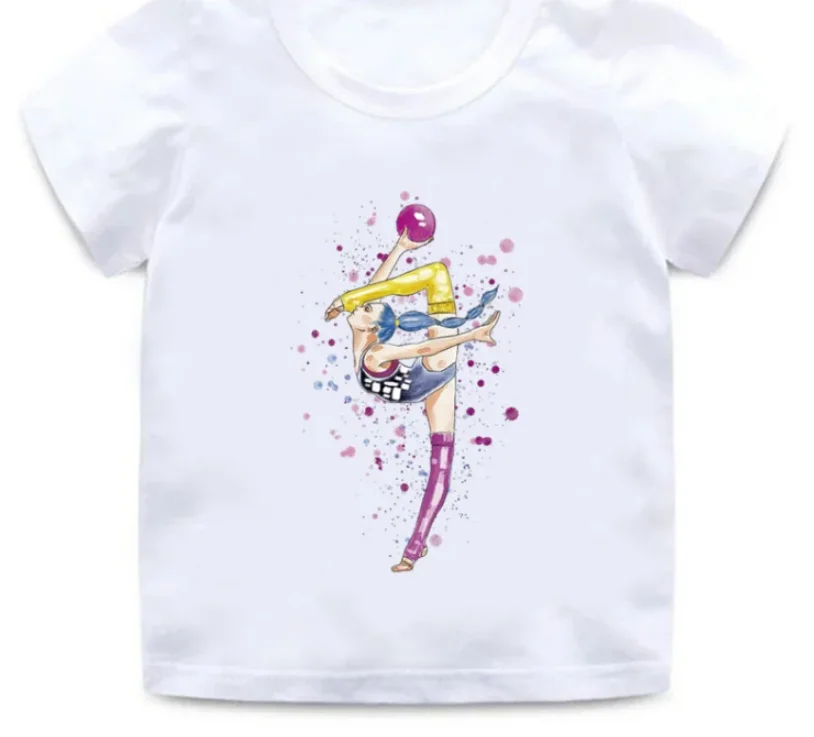 Cute Wholesale Children Gymnastics Dancer Print New T-Shirt Dance Girls Clothes Baby Tshirt  Summer Casual Short Sleeve  Tops