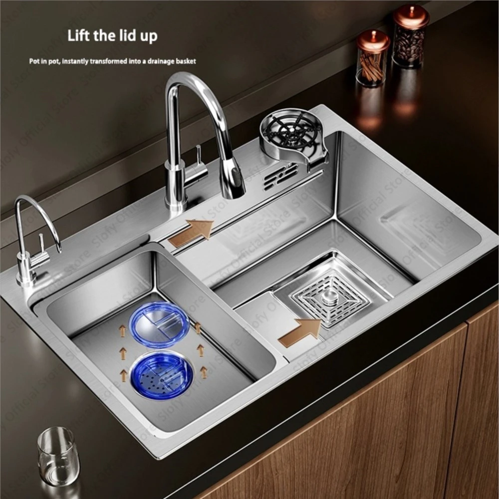 Multifunctional kitchen Sink Large Capacity 304 Stainless Steel Single Bowl Thickened Handmade Basin Multiple With Accessories