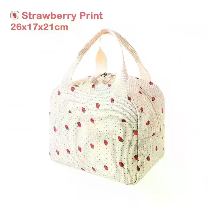 Insulated Lunch Bag Floral Plaid Pattern Vintage Corduroy Thermal Food Tote for Outdoor Picnic Office Workers