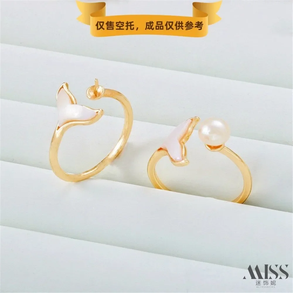 Bague en Zircon incrusté d'or 14K, coquille blanche naturelle, perle papillon, avec bouche mobile et porte-aiguille, accessoires de bricolage