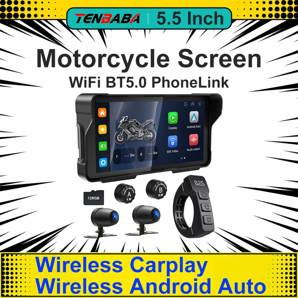 

5.5 inch Motorcycle CarPlay Motorcycle GPS Portable Navigation Wireless Display Screen Para Moto Android Auto Monitor Waterproof