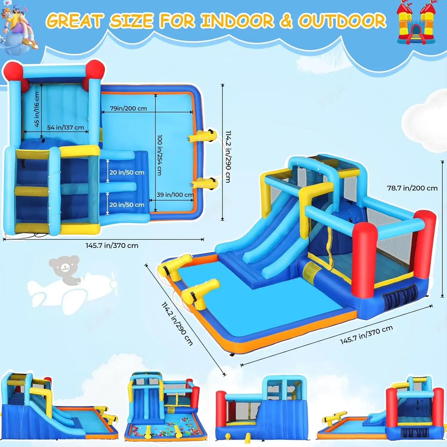 12x10 FT Inflatable Dual Slide Water Bounce House for Kids Backyard, Jump and Slide Inflatable Water Park w/ 2 Slides, Giant Spl