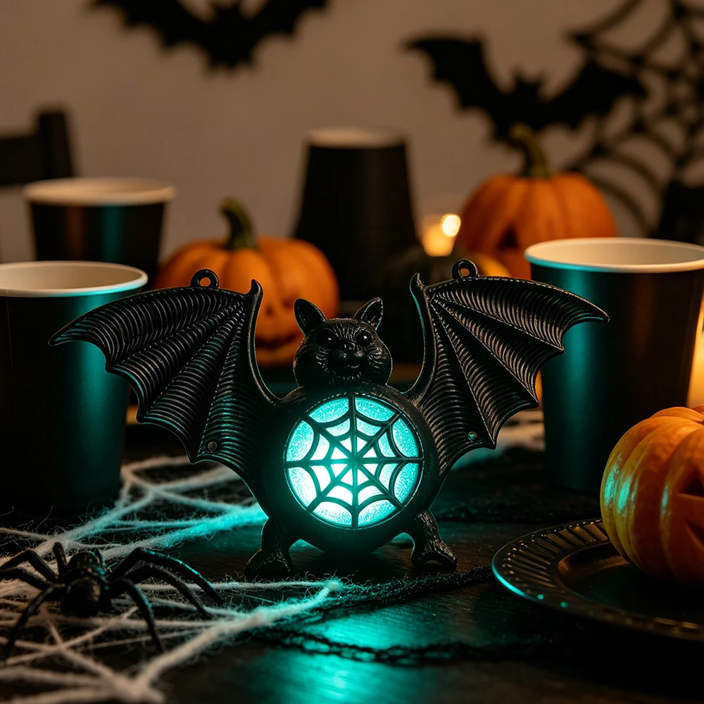 Halloween Bats Lantern, Colorful Gradient Plastic Bats Decor Light, Scary Hanging Bats Lantern for Halloween Haunted House Decor