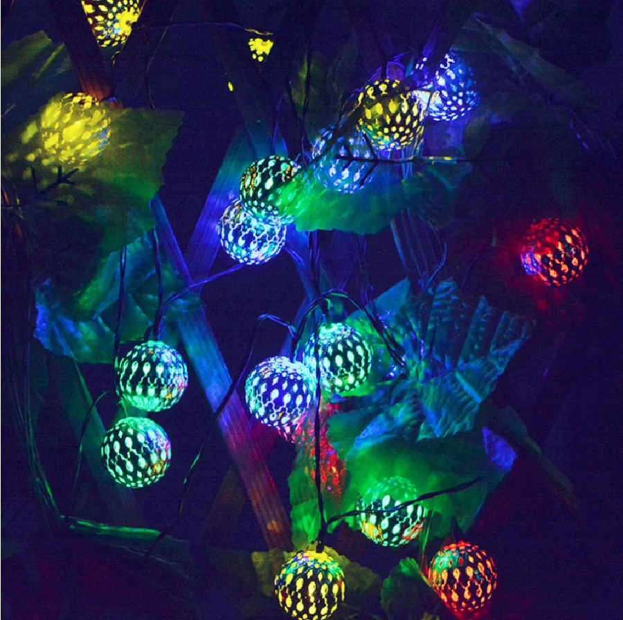 Creative LED Solar Moroccan Ball Fairy Lights Outdoor Waterproof Christmas Garland String Lights for Wedding Garden Patio Decor