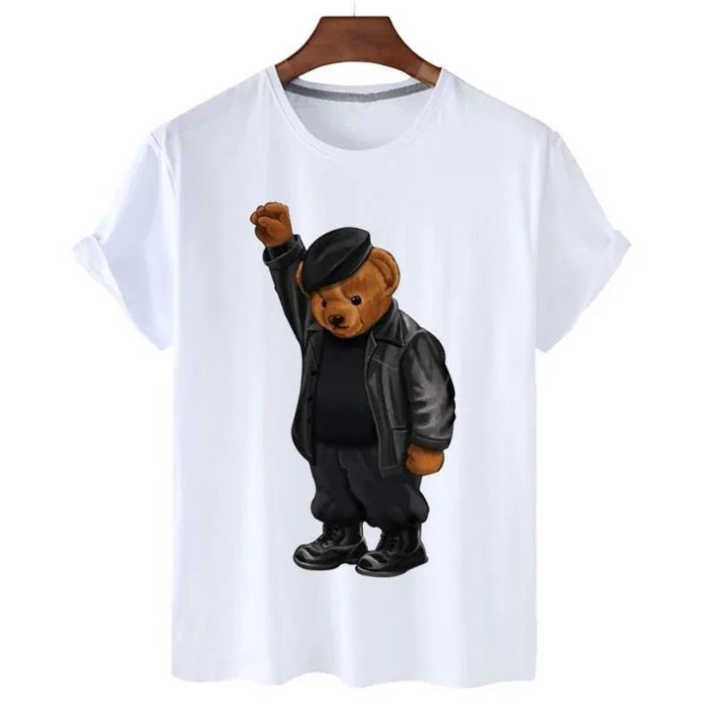 Fashion Bear Print Round Neck Short Sleeve T-shirt Casual Instagram Plus Size Men and Women Graphic T Shirts Oversized T Shirt