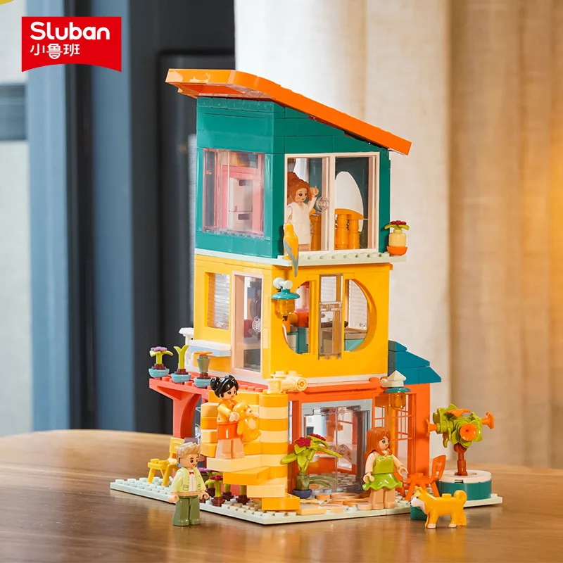 Sluban Pink Dream Building Blocks Coniglio Bus Motor Home Mattoni Happy Party Modello di cabina da campo fai da te Giocattoli educativi per bambini