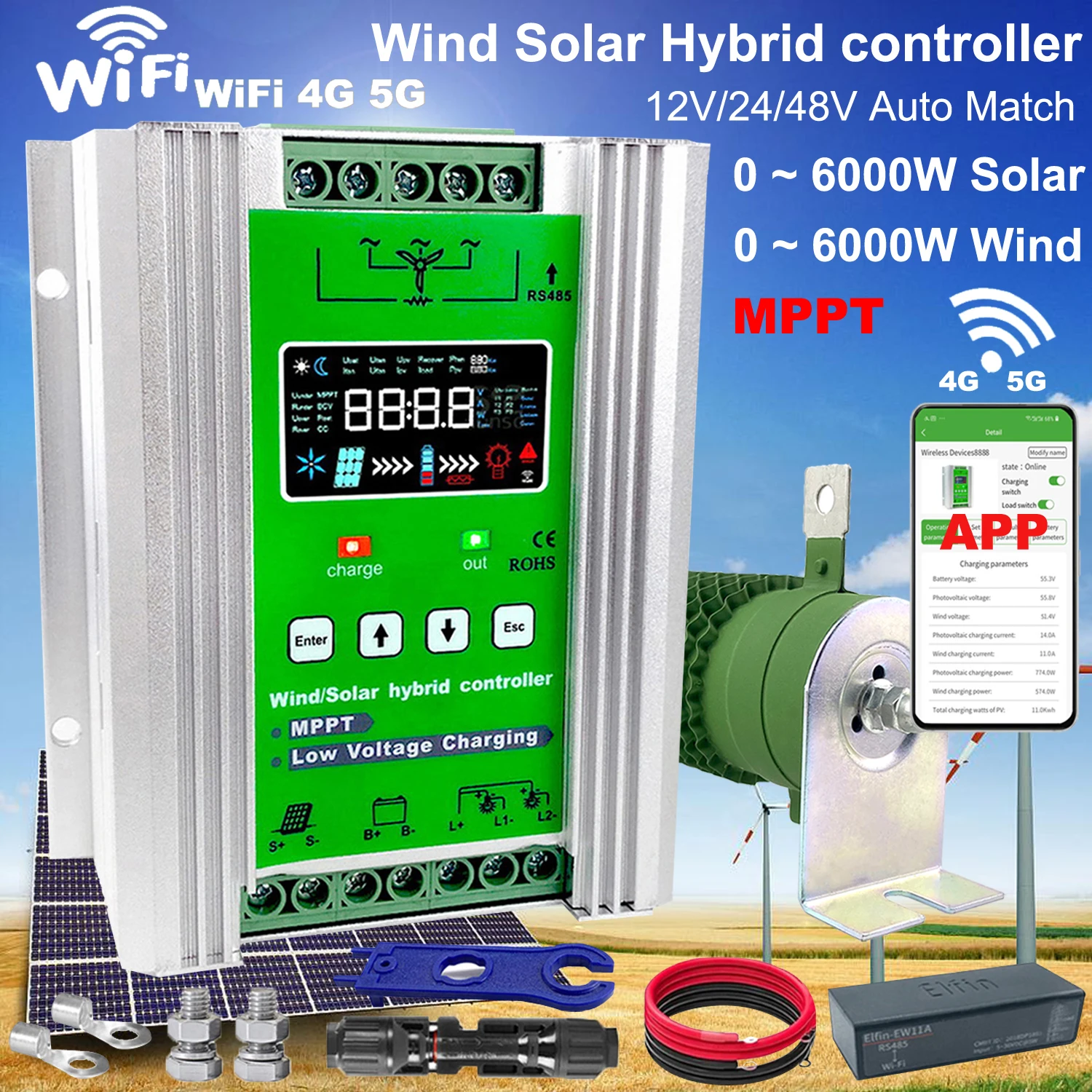 

3000W Hybrid Wind Solar Charge Booster Controller Real MPPT Board With Wifi Monitor Solar Panel Regulator Lifepo4 with Equalizer