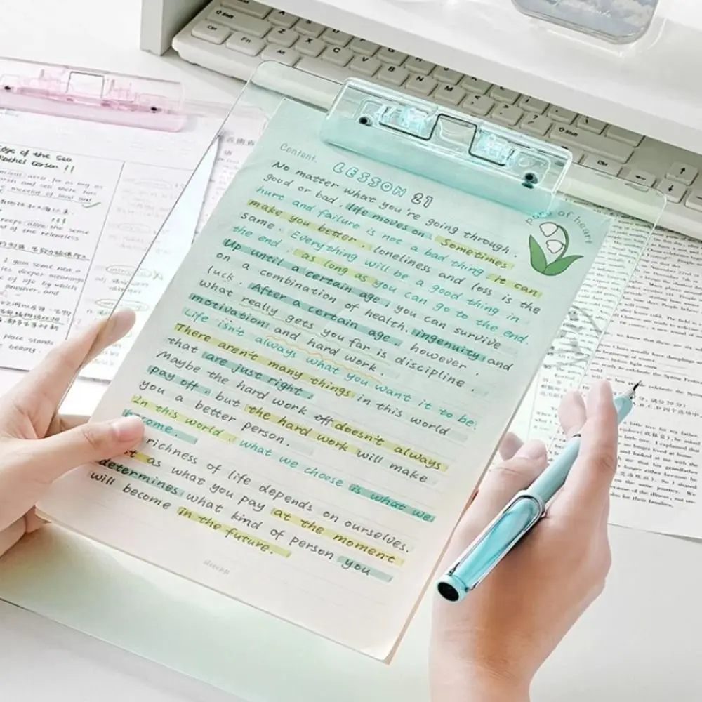 With Low Profile Gold Clip Transparent A4 Clipboard Document Folder Writing Tablet A4 File Folder Organizer Writing Pad