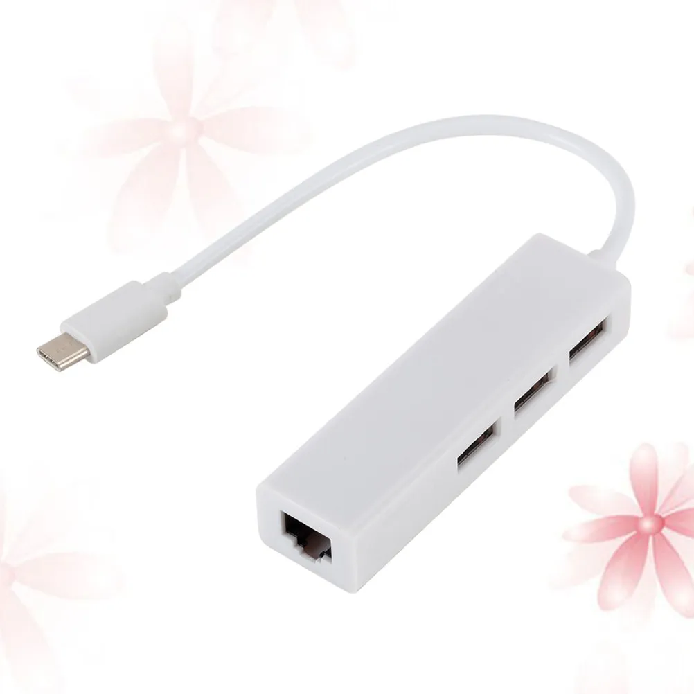 USB 3.1 Type C to Rj45 Gigabit Ethernet Adapter 3 USB Ports 10Gbps 100W Reverse Plug White