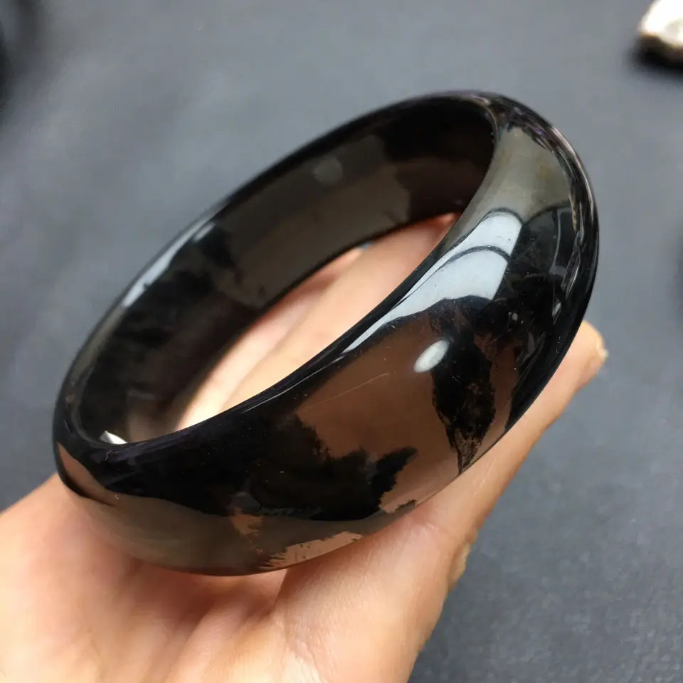 Ice Obsidian Bangle Men Women Healing Gemstone Fine Jewelry Genuine Black Obsidian Stone Natural Crystal Bangles Wide Bracelets