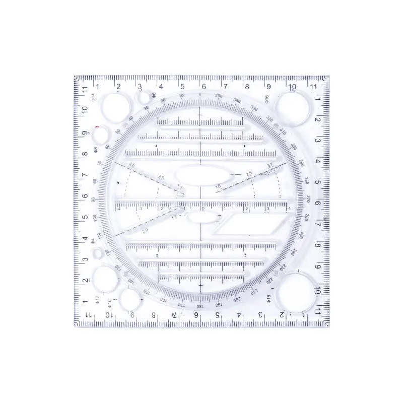 Multifunction Rotatable Drawing Template Art Design Construction Architect Stereo Geometry Circle Drafting Measuring Scale Ruler