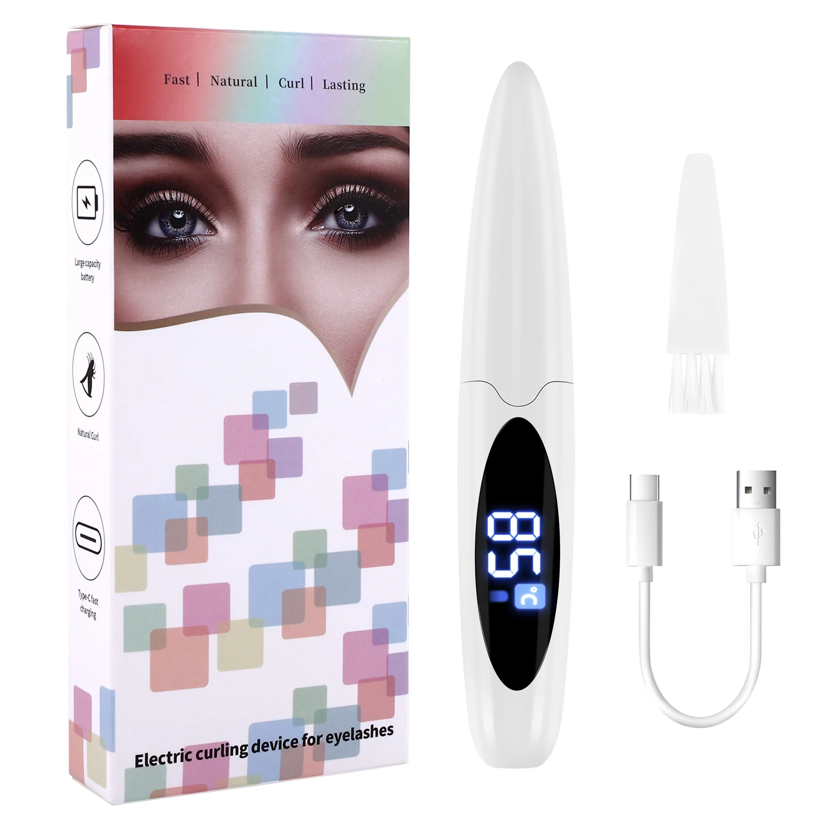 ABNP Electric Heated Eyelash Curler USB Charge Makeup Curling Kit Long Lasting Natural Eye Lash Curler White