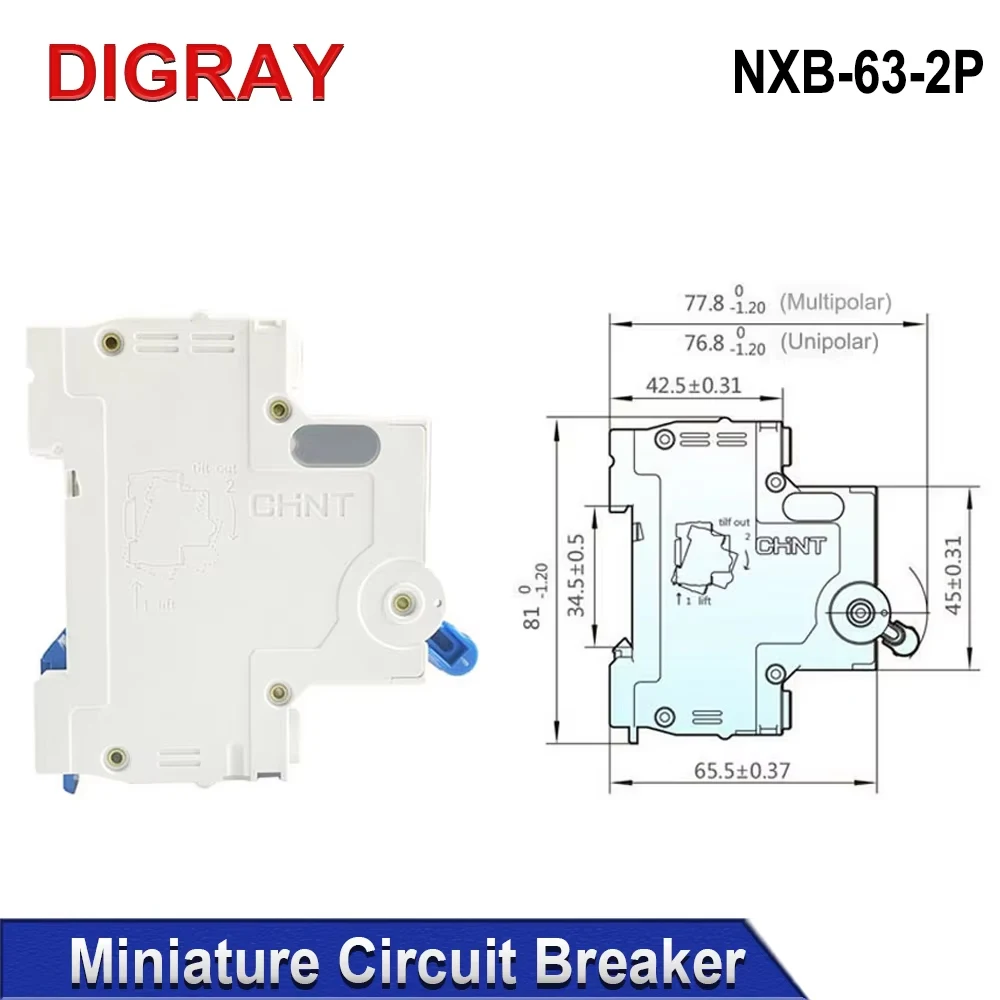 

Автоматический выключатель DIGRAY CHNT NXB-63 2P с защитой от утечки тока 3А-63А для бытового и промышленного использования