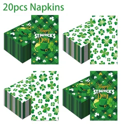 20pcs St.Patrick's Day Paper Napkins Lucky Clover Pattern Disposable Napkins Lucky Grass Paper Hand Towels for Party Supplies