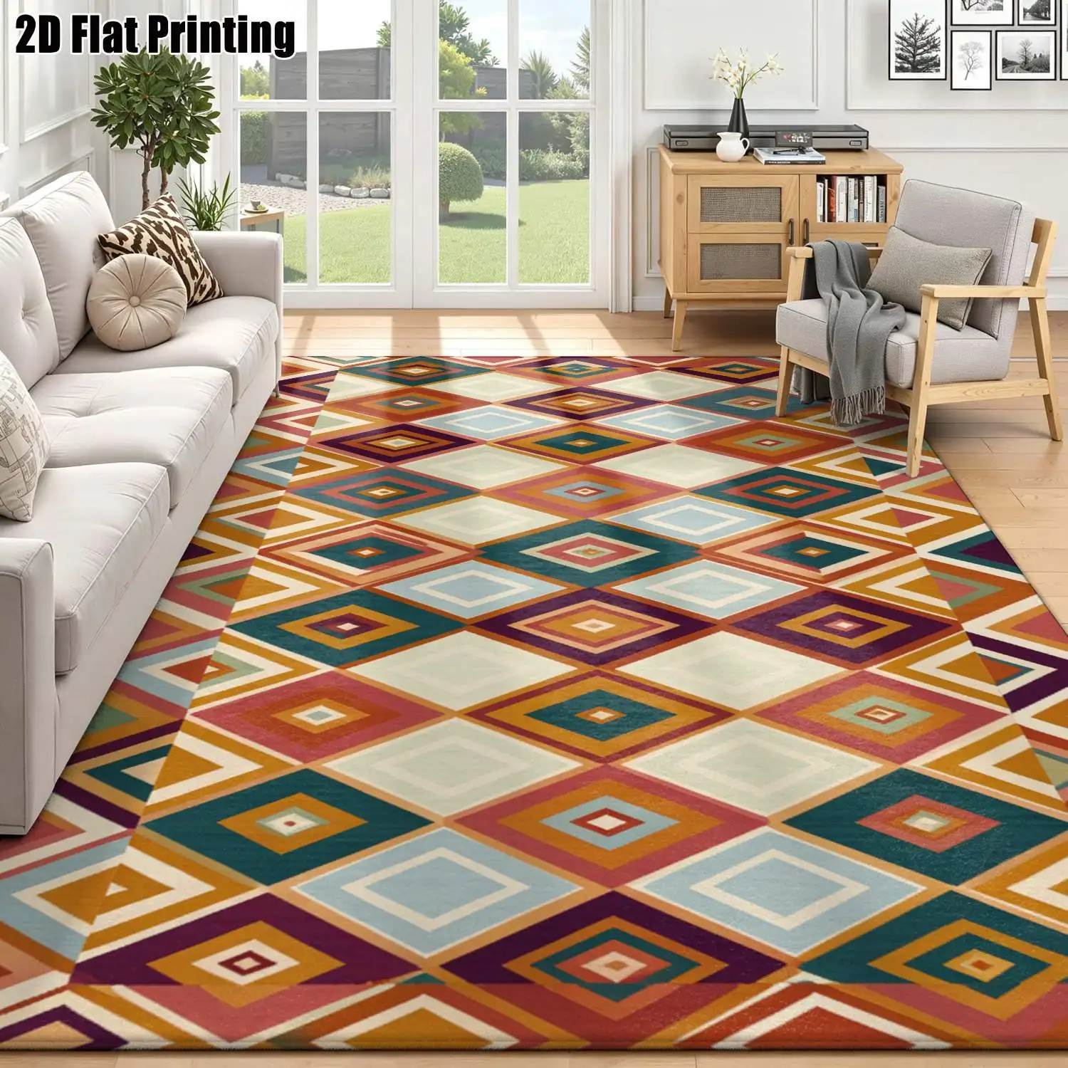 1Pc 2D Printed Warm Brown Retro Geometric Carpet: Bohemian, Simple Geometric, Home Decor Rug, Multi-Size, Machine Washable, for Entryway, Dining Room, Bedroom, Living Room, Study