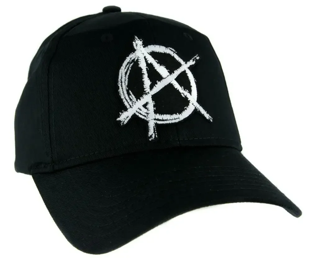 Printed White Anarchy Sign Hat Baseball Cap Alternative Clothing Punk Rock Revolution