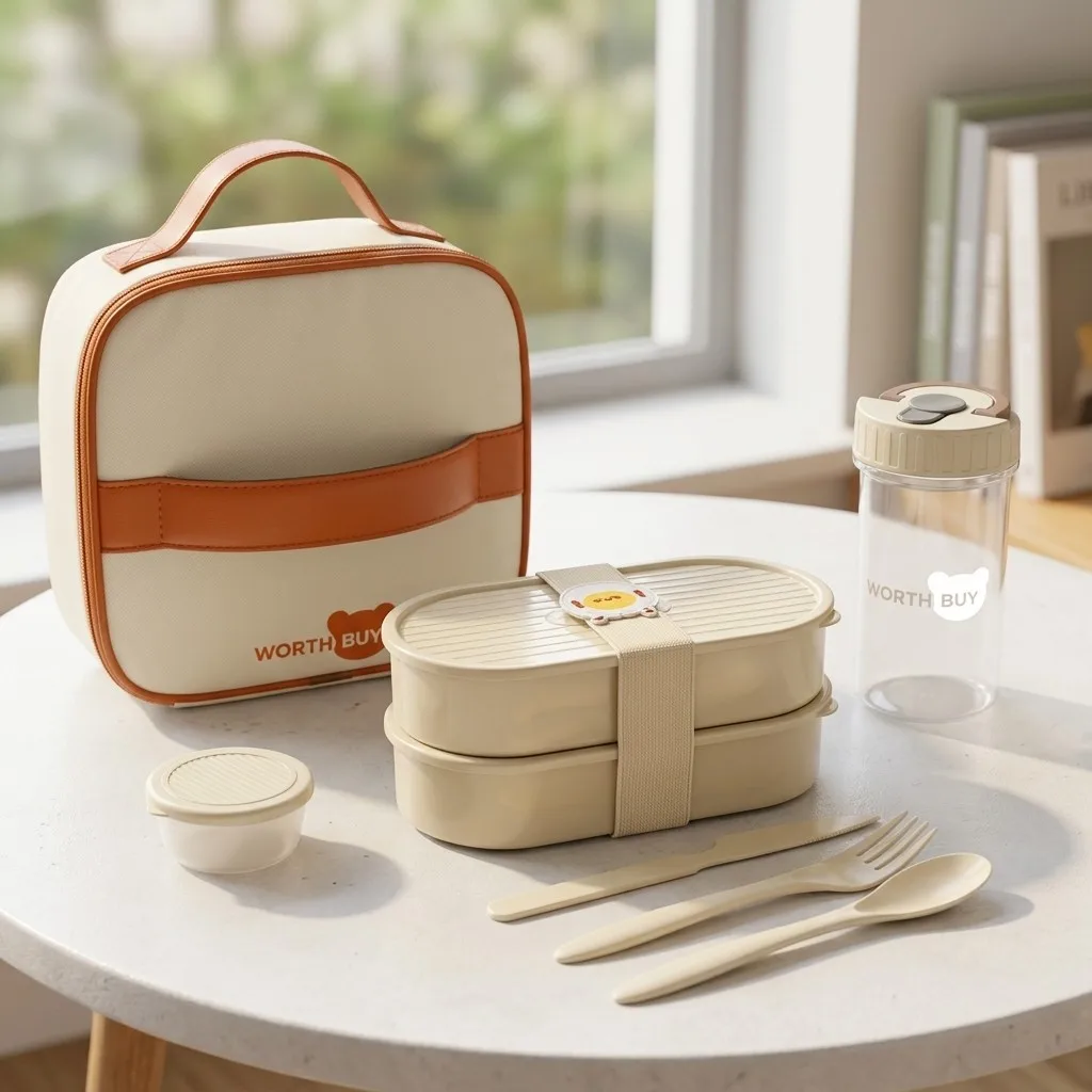 2Pcs/Set Reusable Plastic Lunch Box For Kids Students Oval Bento Box Microwave Safe Fruit Salad Food Container With Cute Strap