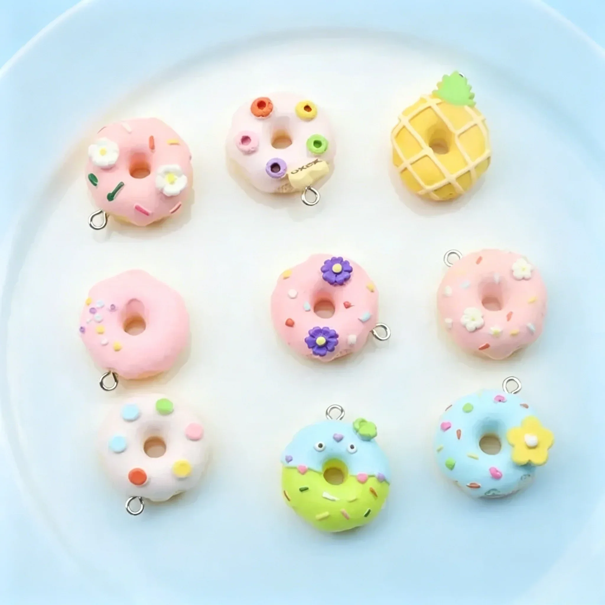 10Pcs Simulation Food Resin Pendants Colorful 3D Donut Charms For DIY Earrings Bracelets Keychain Handmade Jewelry Supplies