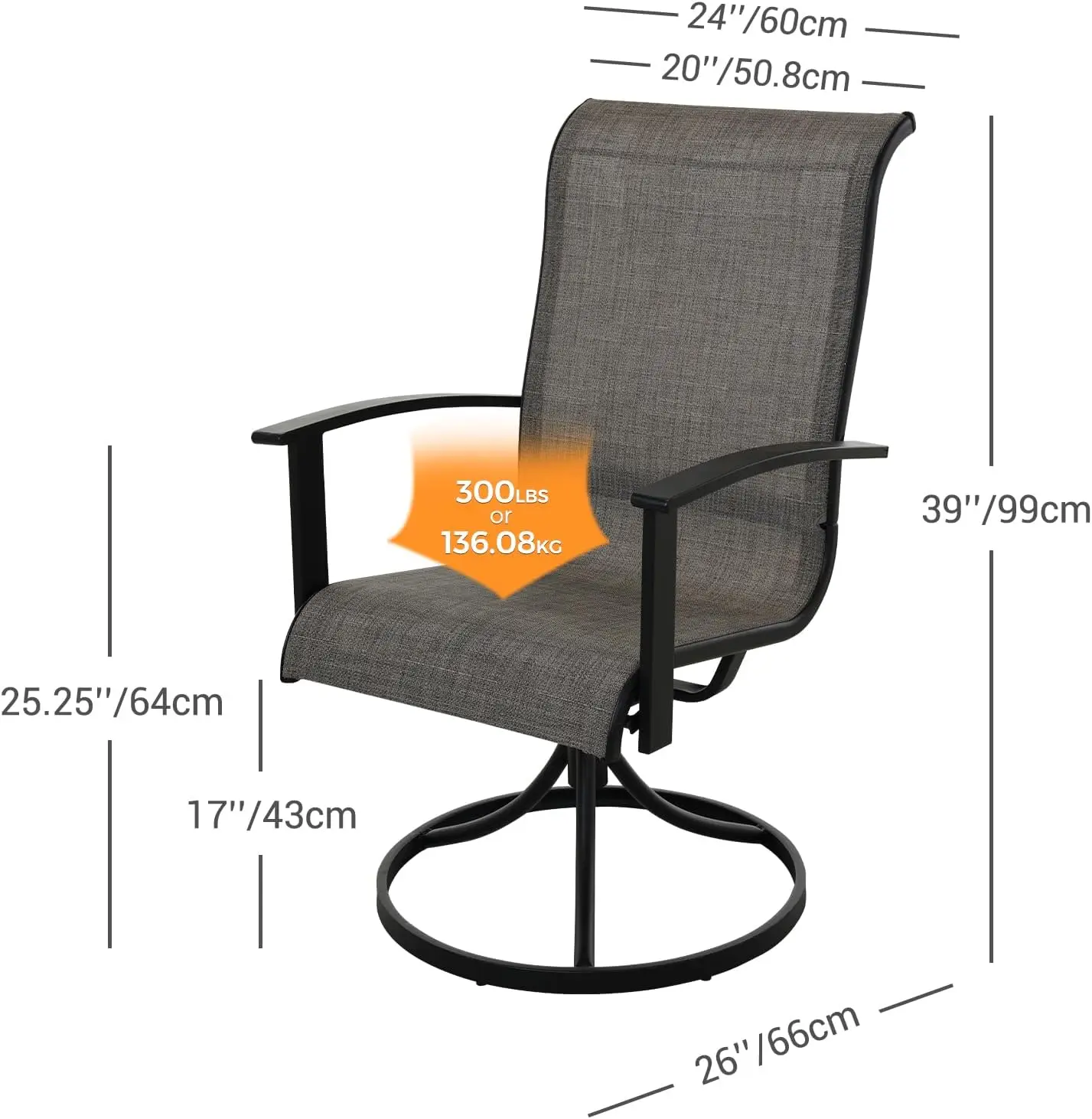 Outdoor Swivel Dining Chairs Set of 2, 360 Degree Mesh Sling Rocker Sets for Deck, Garden Backyard, Mixed Coffee