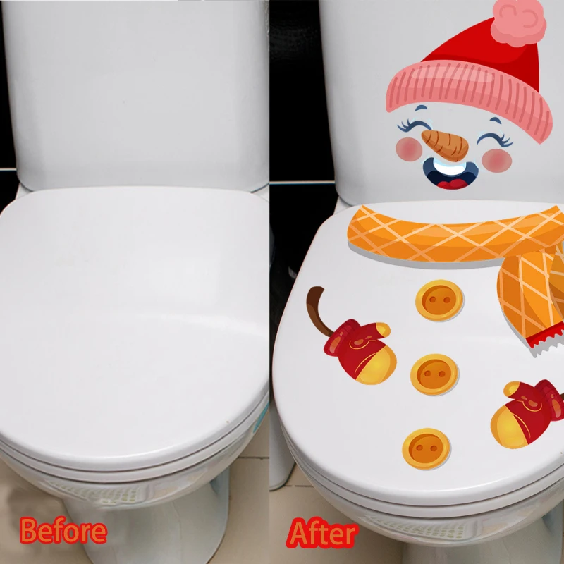 New Toilet Stickers Christmas Santa Claus Snowman Green Plants Pattern Self-adhestive Decal Festive Home Decor for Kids Bathroom