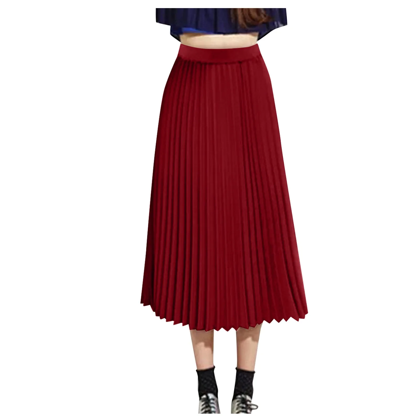 Women\'S Fashion Loose Casual Elastic High-Waisted Beach Skirt Solid Color Draping Pleated Half Skirt Roupas Femininas 2024