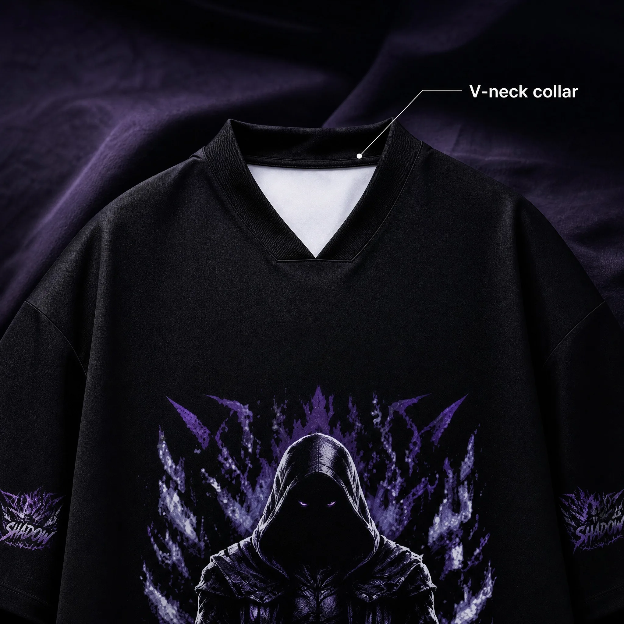 Gothic Men's V-neck Knitted T-shirt Shadow V-neck Large Purple Printed Short Sleeve Legend Dark Street Casual T-shirt