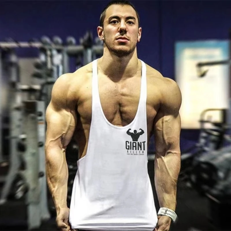 

Men's Gym Stringer Tank Top, Giant Print Bodybuilding Vest, Quick Dry Workout Sleeveless Shirt for Fitness Training