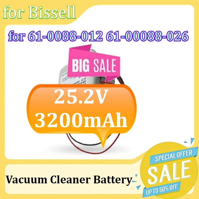 Rechargeable Vacuum Cleaner Battery for Bissell 61-0088-012 61-00088-026 25.2V 3200mAh