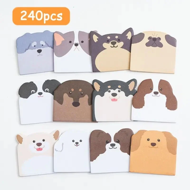 240cps Notebook Planner Cartoon Sticky Notes Dog Cat Animal Shaped Memo Pad Writing Pads Self-Adhesive Notepad School Supplies