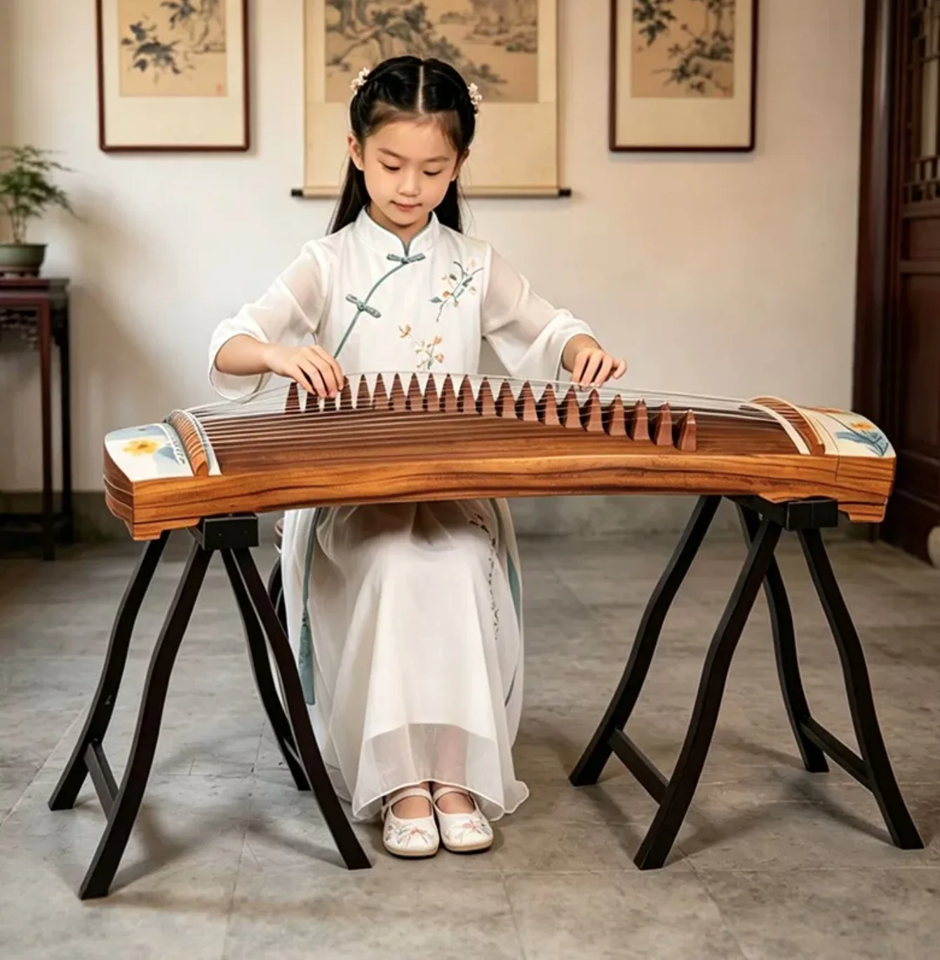 Guzheng 100cm 21 strings zither Golden Flower Pattern Chinese string instruments