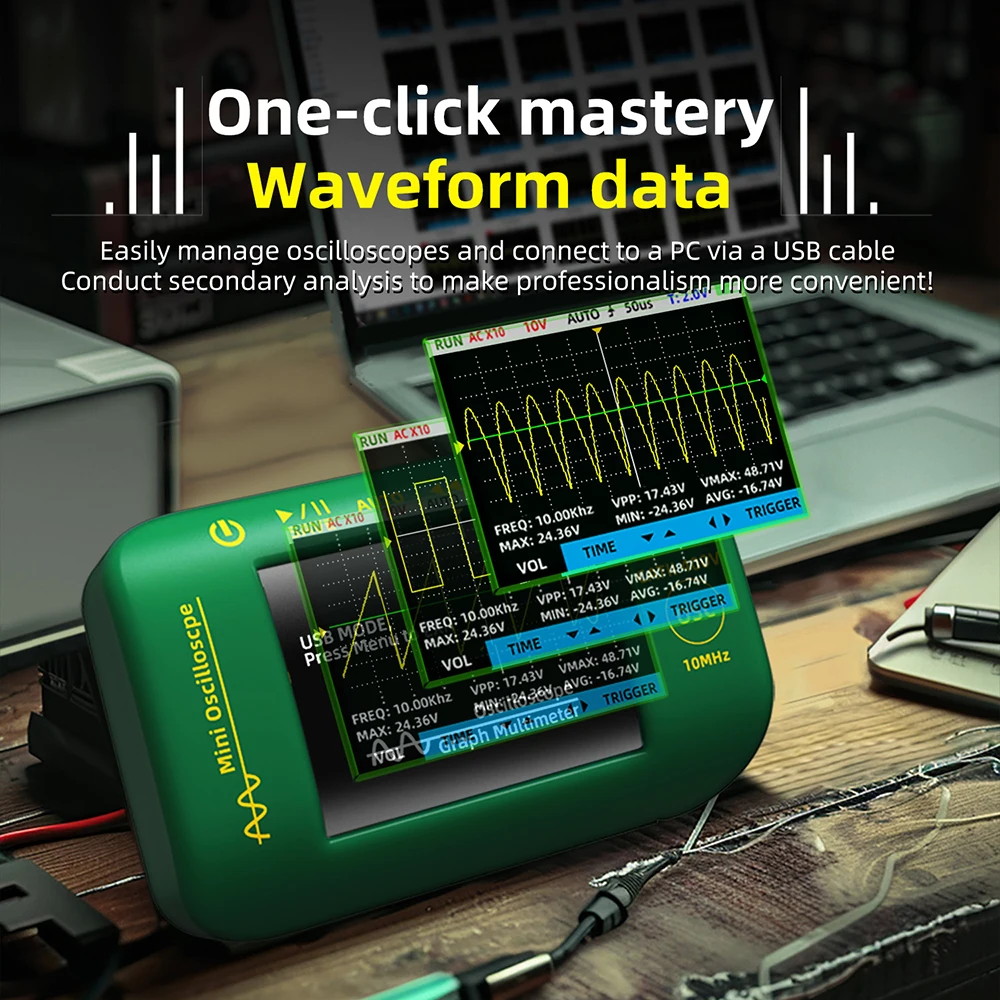 BSIDE OT2 Digital Portable Oscilloscope 10MHz 48MSa/s 2IN1 Signal Generator Sampling Rate Electronics Repair Tool Graphic Tester