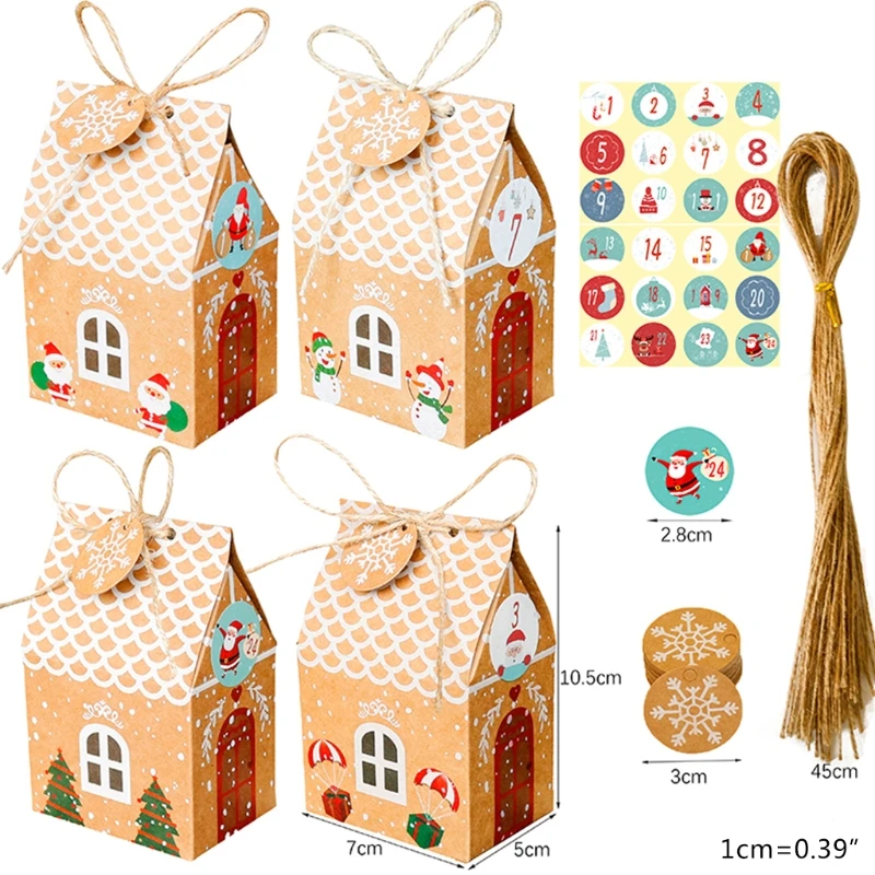 Y1UB Etiquetas floco neve para biscoitos papel Kraft, sacos doces, 1-24 adesivos calendário do advento