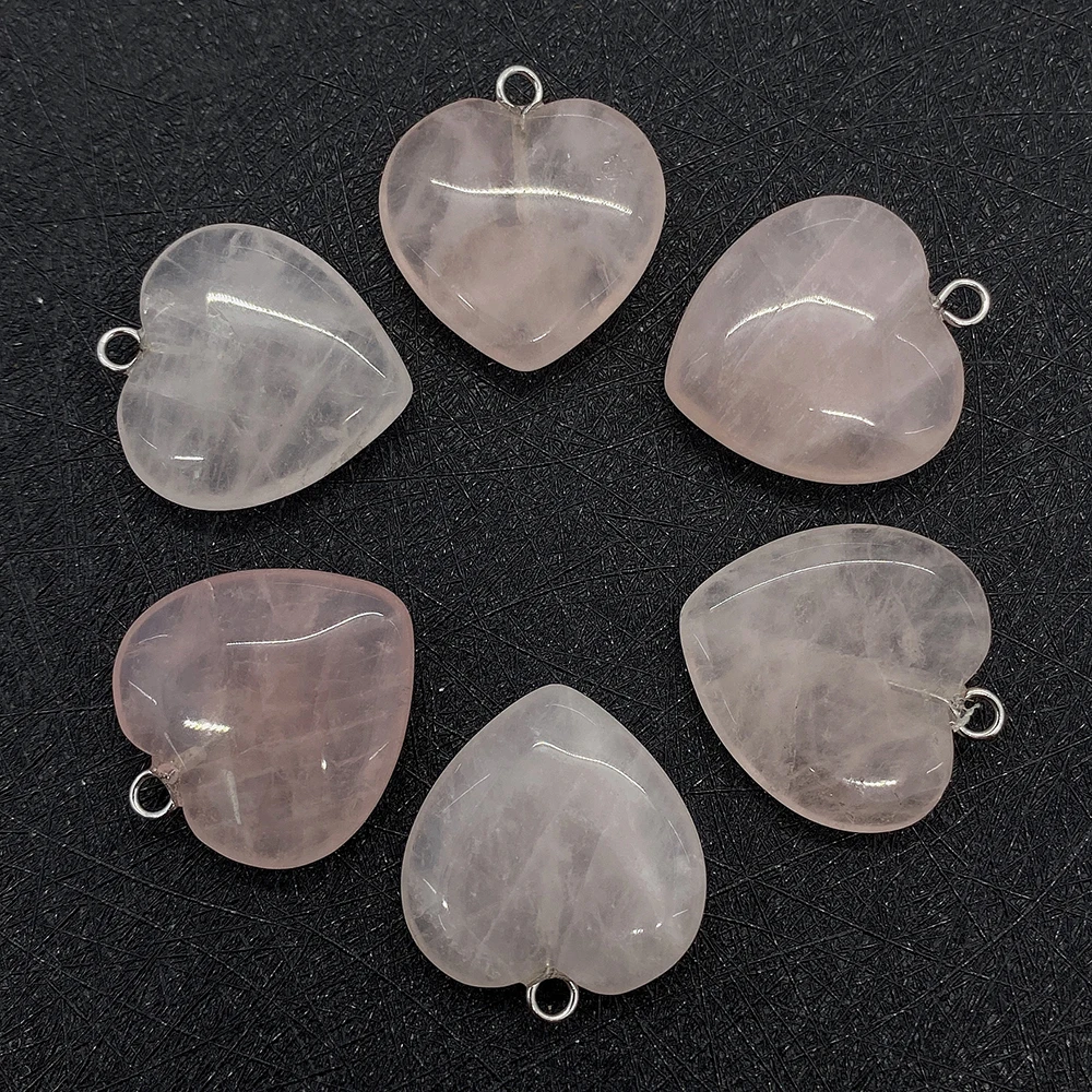 1pc Natural Stone Pendant Pink Crystal Polishing Heart-shaped Charms for Making DIY Jewelry Necklace Bracelet 15/20mm Accessorie