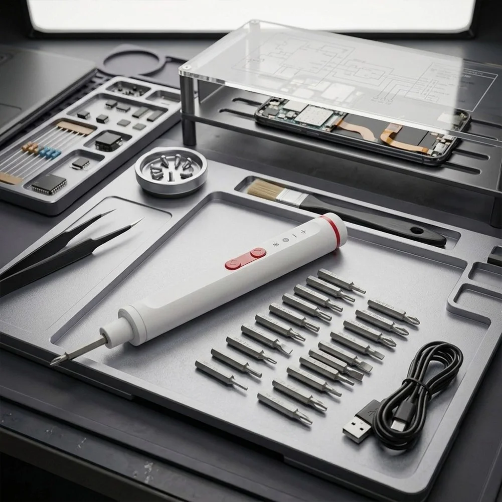 20 Bit Electric Screwdriver Kit with Long Lasting 3.7V For Battery and Non Slip Handle for Detailed Repair Work
