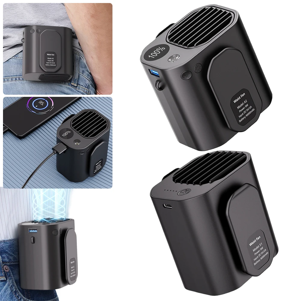 

Waist Clip Fan Personal Hanging Fan Multifunction Power Bank Fan LED Display Cooling Fan for Outdoor Gardening Backpacking