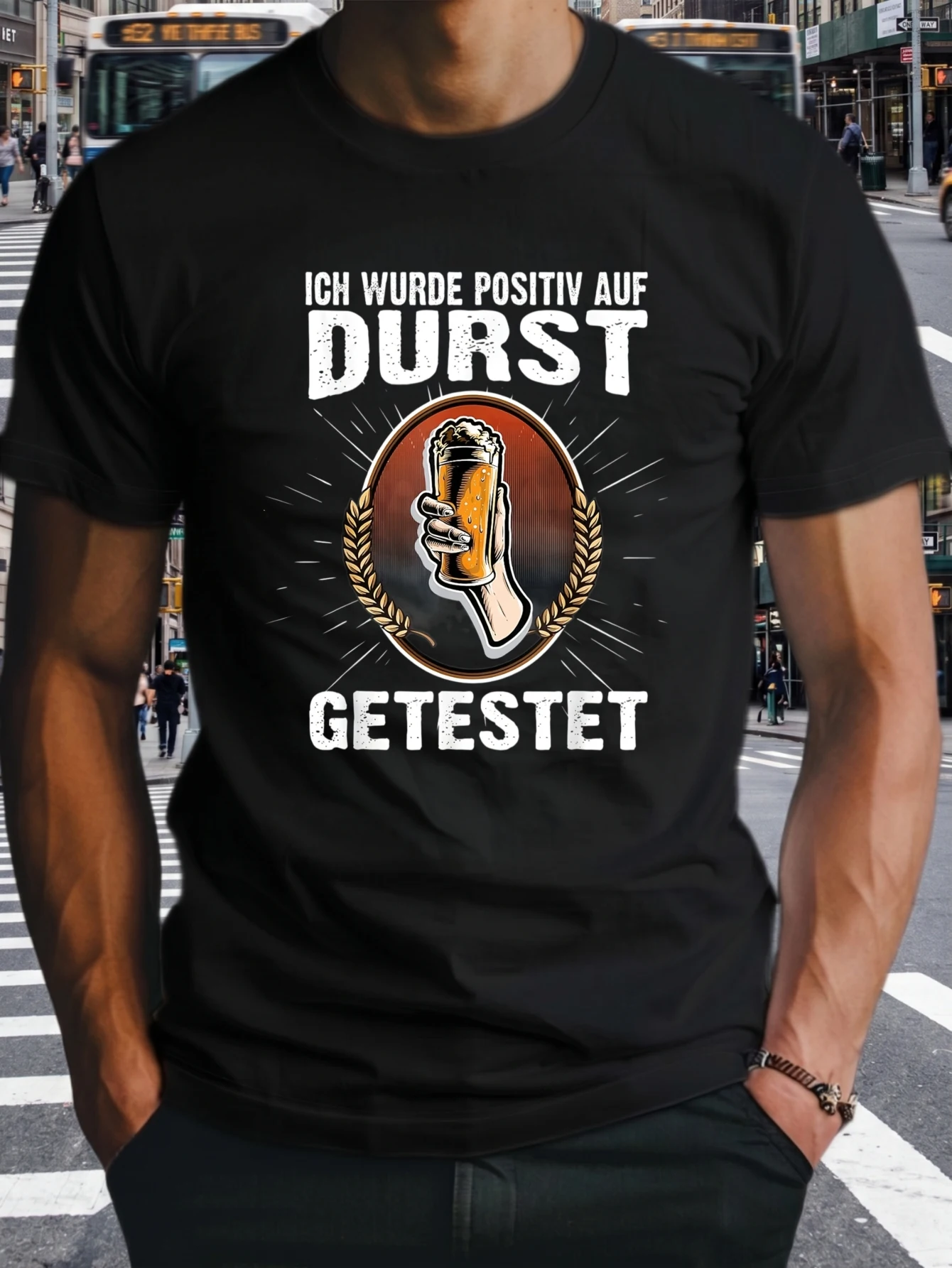 1 Stück 100% Baumwolle Unisex T-Shirt mit Aufdruck „Ich wurde auf Durst positiv getestet“ und Bier-Grafik, O-Ausschnitt, kurze Ärmel, Übergröße, bequeme Freizeitkleidung, maschinenwaschbar.