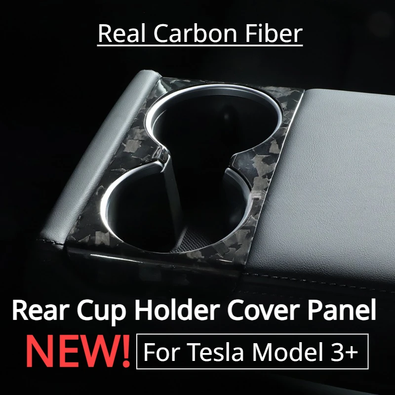 Real Carbon Fiber for Tesla Model 3+ Front Rear Cup Holder Cover Water Cup Cover Panel New Model3 Highland 2024 Car Accessories