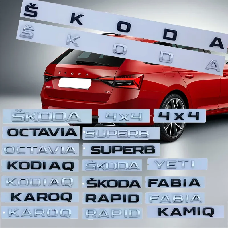 

2025 Hot Plastics Car Letter Sticker for Skoda Superb Rapid Octavia Kodiaq Karoq Fabia Kamiq Yeti 4x4 Rear Trunk Badge Emblem Ac